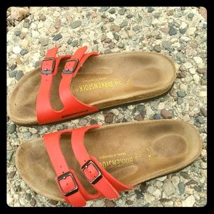 38 (L7/M5) Red Double Buckle Birkenstock Slides